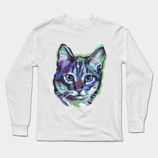 Tabby Cat Bright colorful pop kitty art Long Sleeve T-Shirt